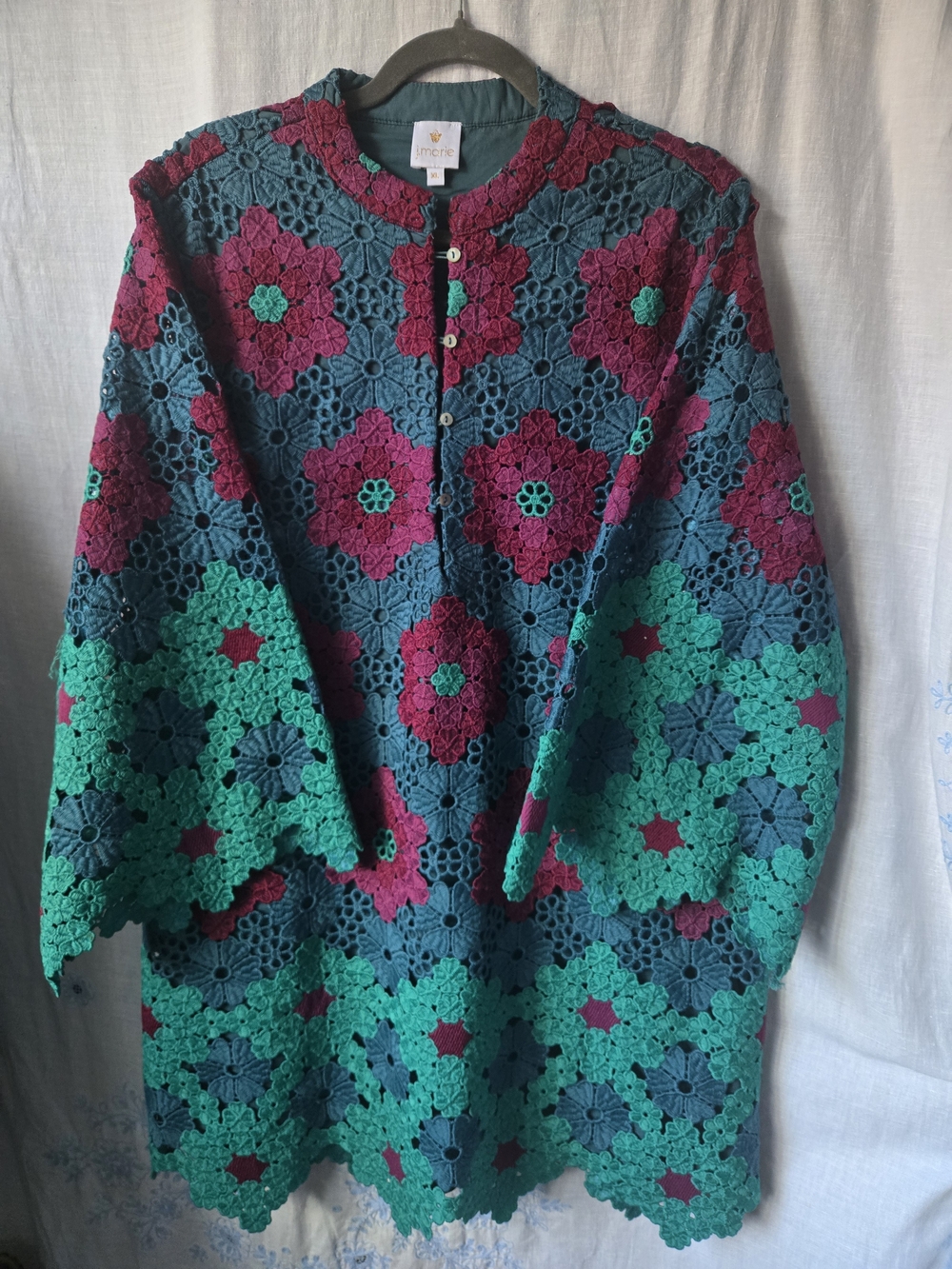 J. Marie Boho Luxury Short Geometric Lace Kaftan Dress, Xl